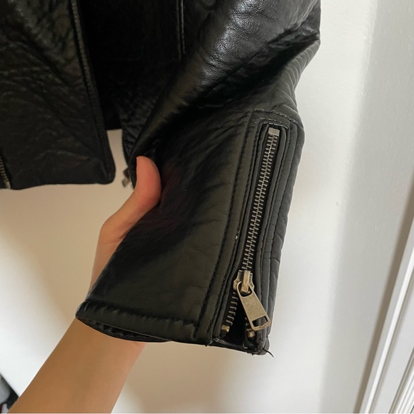 Black Heavy Faux Leather Black Moto Biker Jacket - Picture 7 of 14